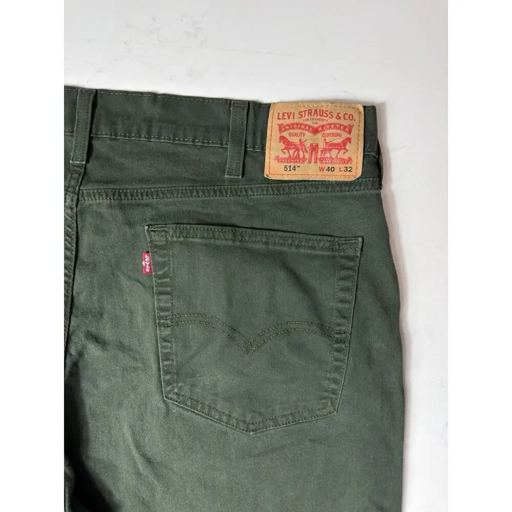 Levi's 514 Straight Jeans Mens 40x32 Olive Green Denim Pants